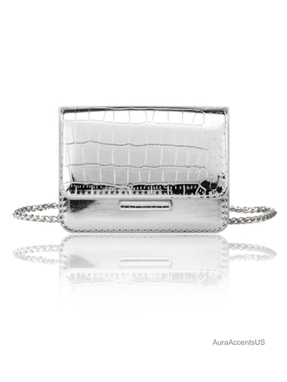 Mini Crossbody Bag PU Leather Crocodile Pattern Detachable Chain Strap Evening